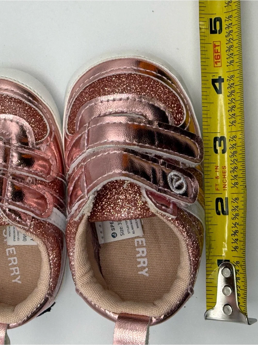 Sperry Toddler Rose Gold Glitter Velcro Sneakers